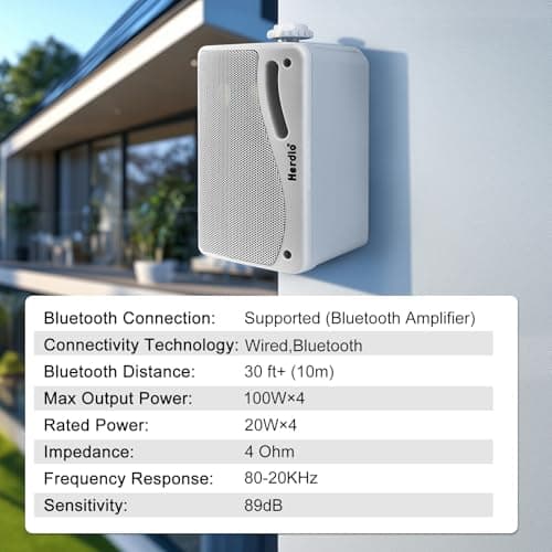 Herdio 3.5 Inch 400 Watts Bluetooth Outdoor Speakers Wired Waterproof Powerful Bass Wall Mount Speakers for Home Patio Garden Porch Indoor Deck,4-Pack White — view 2