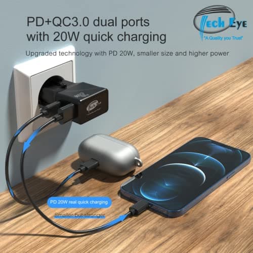 TechEye Black Travel Adapter Worldwide – USB-C + QC3.0 Dual Port, 25W Fast Charging Plug for iPhone 16/15/14/13/12, Samsung S25/S24/23, Fold, Note20 & More – Slim, Smart, and Portable — view 3