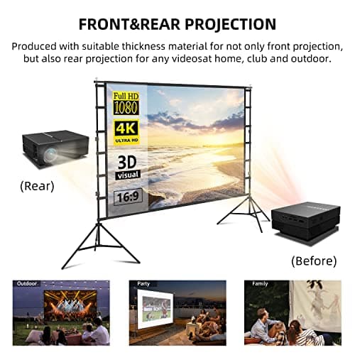 100 Inch Portable Projector Screen with Stand –lejiada Wrinkle-Free Outdoor 16:9 160° View Indoor Projection Screen, Anti-Wind Aluminium Tripod, Front Rear Projection, 10-Year Exchange — view 6