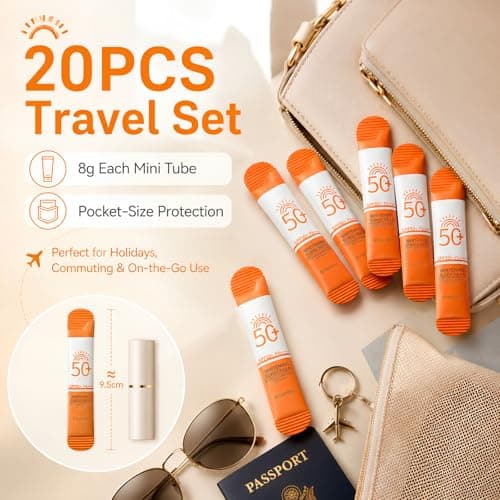 20PCS Sunscreen SPF 50+, Travel Size Sunscreen, Mini Sun Cream, Factor 50 Sun Cream for Face & Body, UV Protection for Daily Use, Lightweight, Non-Greasy, Water Resistant, No White Cast — view 5