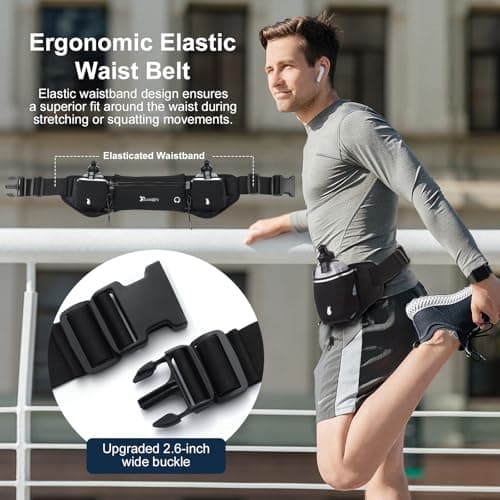 Running Belt with Water Bottles (2 x 175ML), Hydration Belt for Men and Women, Water Bottle Holder Running Pouch Belt, Fanny Pack Fits 7 inches Phones, Waist Pack for Running Hiking Climbing — view 6