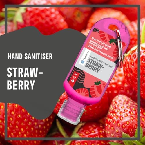 Palm Safe Strawberry 60ml Anti Bacterial Premium Hand Sanitiser Travel Size Refillable Clip Bottle Quick Drying Non Sticky Extra Moisturising Kills 99.9% of Viruses and Bacteria — view 4