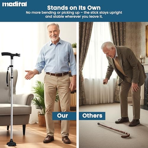 MEDITAL Walking Stick with LED Light - Self-Standing Folding Walking Cane. — view 5