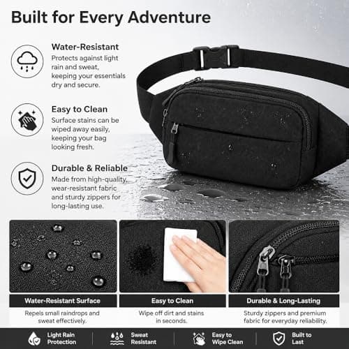 Waterproof Bumbags Waist Fanny Pack Running Belt Ladies Fashion Bum Bag with Adjustable Belt for Sport Running Hiking Jogging Travel Dog wolking Women Men (Black-A) — view 3