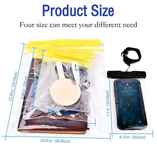 Garegce Clear Waterproof Pouch Bag, [4 Pack] Waterproof Bags Large Size Set, Waterproof Case Dry Bag for Beach/Swim/Boating/Kayaking/Hiking/Protect Phone/Camera/Cash/Document - Yellow — view 6