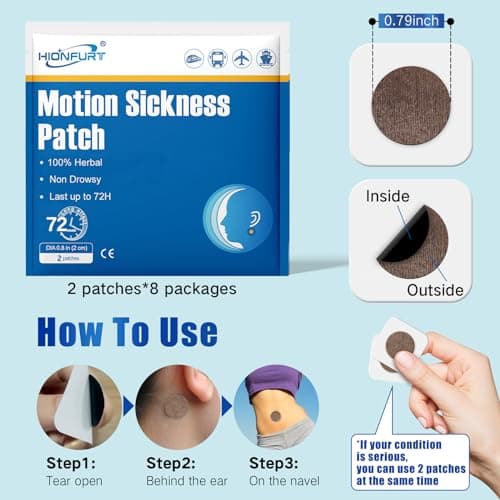 Hionfurt Motion Sickness Patches, 64 Patches for Car, Sea and Air Travel — view 3