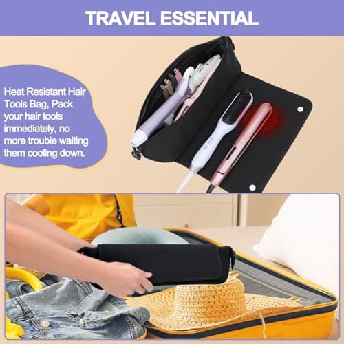 Travel Essentials Neoprene Hair Tools Bag w/Heat Resistant Mat for Flat or Curling Irons, Straighteners Haircare Accessories, Airport Essentials, Gifts for Women Friends Sister for Birthday Black — view 4