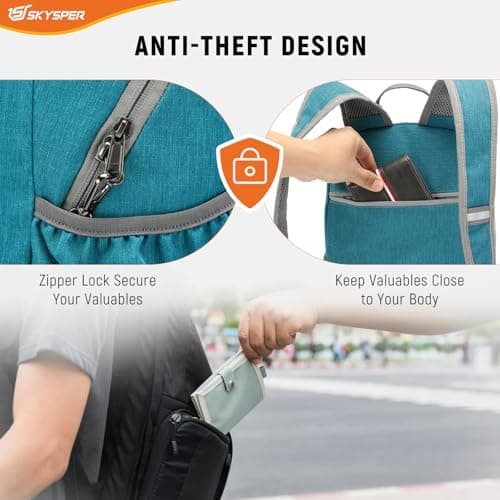 SKYSPER Small Anti Theft Hiking Backpack, 18L RFID Packable Travel Daypack Lightweight Foldable Rucksack for Walking Daytrip — view 3