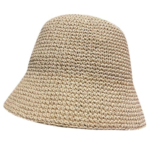 Handmade Women's Straw Hat with Wide Brim Protection for Beach Travel Packable Summer Cap with SPF 50+, beige, One Size