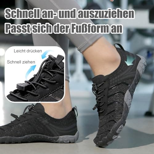 Barefoot Shoes Quick Dry Aqua Shoes Water Shoes Men Women Summer Beach Shoes Toe Protection Non Slip Swimming Shoes Lightweight Stylish River Shoes, Black, 10UK — view 5