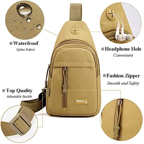 RTGGSEL Men's Waterproof Sling Bag Chest Shoulder Backpack Crossbody Bag Daypack with Earphone Hole for Travel, Hiking,Cycling (ACU Camouflage) — view 3