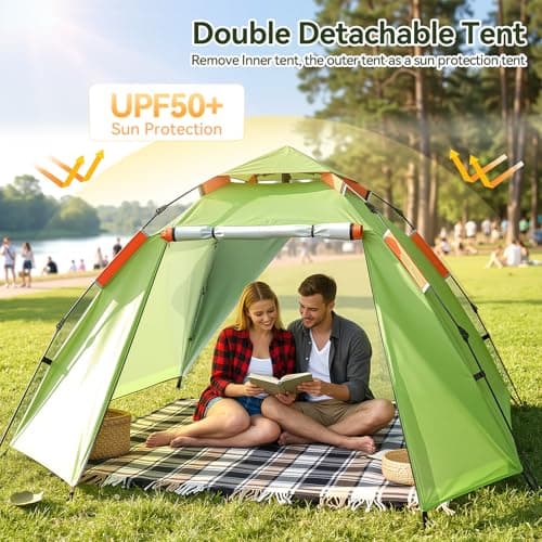 Warmiehomy Camping Tent with Porch, 2 Man Pop Up Tent, Green — view 6