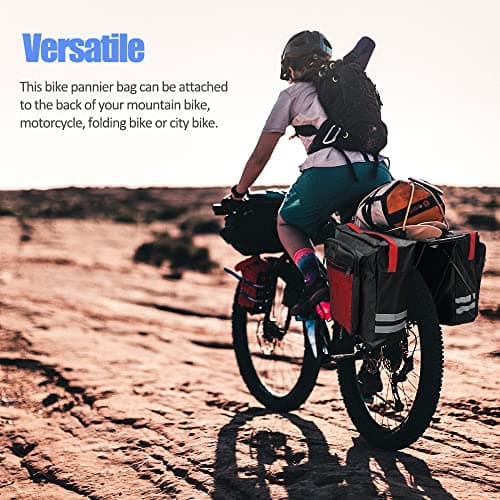 Tyuodna 30L Waterproof Bike Pannier Bag, Double Rear Pannier Bags with Reflective Stripe, for Commute, Travel and Picnic (Red) — view 3