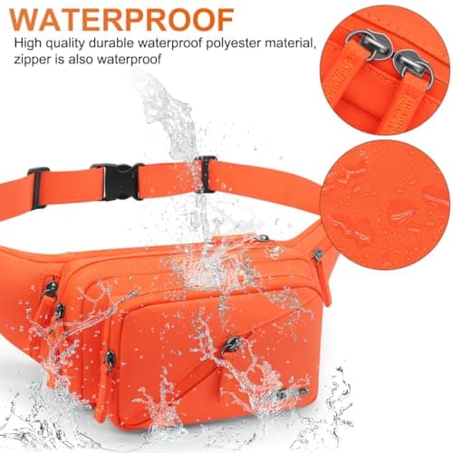 REETEE Bum Bag Fanny Pack Men Women Water Resistant Waist Packs Sports Waist Bag with Bottle Holder, Walking Waist Pack Bumbag with Adjustable Belt for Running Travel Cycling Outdoor Sport (Orange) — view 3
