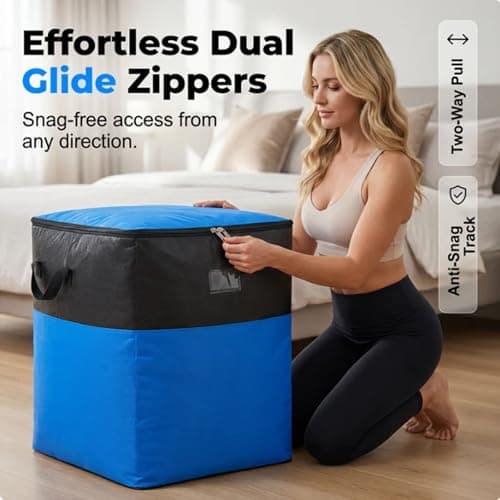 Collapsible Storage & Moving Bag – Heavy-Duty PE, Water-Resistant, Large Capacity Reusable Space Saving Storage Bags Organizer with Handles & Zippered Closure, for Moving Travel (3PCS+Yellow,S+M+L) — view 3