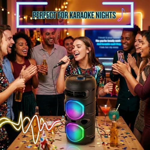Portable Bluetooth Speaker 20W Stereo Party Speaker with RGB LED Lights, Wired Karaoke Mic, Bluetooth 5.0, USB/TF/FM, Rechargeable Battery, Outdoor Wireless Speaker — view 6