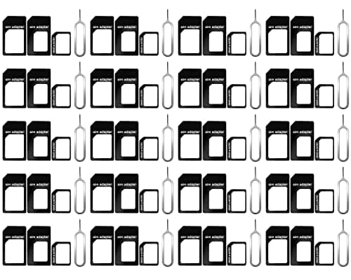20 Pack SIM Card Adapter Kit, 4 in 1 Nano Micro Standard Converter Kit with Steel SIM Tray Eject Pin 1, Black