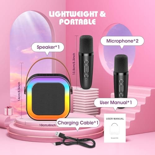 Dislocati 3-12 Year Old Boy Gifts, LED Karaoke Machine 2 Mics Adults & Kids — view 6