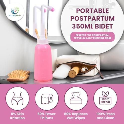 Peri Bottle for Postpartum Care – 350ml Portable Bidet Bottle with 1 Nozzle Stored Inside | Travel Perineal Wash for New Mum Recovery, Feminine Hygiene, and Daily Intimate Care – Pink — view 4