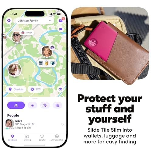 Life360 Tile Slim - Wallet Finder, Bluetooth Tracker and Item Locator for Luggage Tags, Passports and More. Both iOS and Android Compatible. Phone Finder. 1-Pack (Pink Punch) — view 3