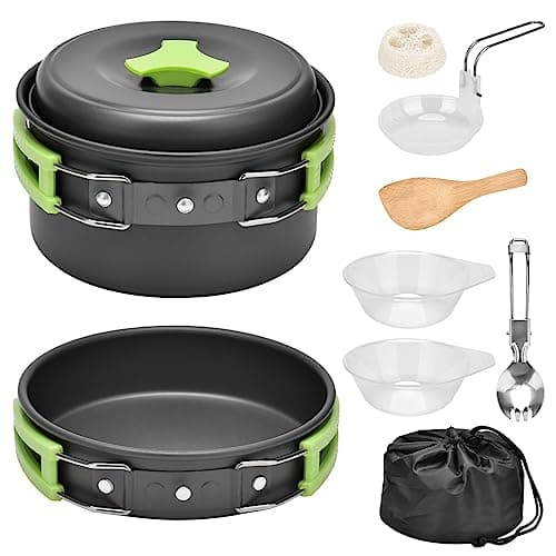 Queta Outdoor Camping Tableware Set, 10 Pieces Camping Gavette Set Foldable for Hiking, Picnic, BBQ, FDA Certified, 1-2 People