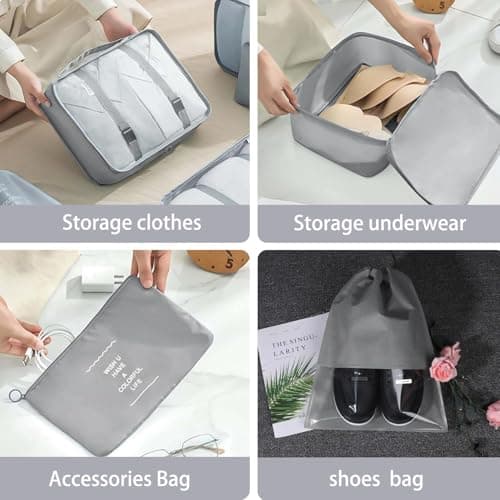 Packing Cubes for Suitcases, MOFELON 9 PCS Packing Cubes for Backpack,Luggage Suitcase Organiser Bags, Travel Essentials Bag for Clothes Shoes,Travel Accessories -GREY — view 3