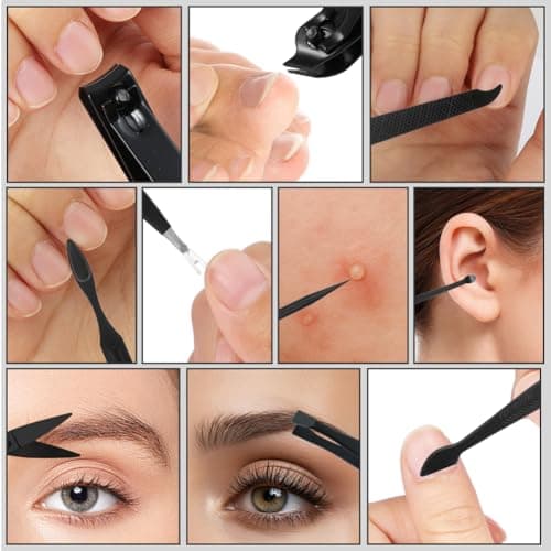 ALIIP Professional Manicure Set,10-Piece Stainless Steel Nail Clipper Kit with Leather Case, Portable Travel Nail Care Set for Women & Men, Press-Lock Design for Home & Gifting,Black — view 4