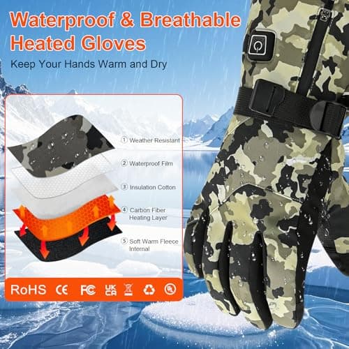 Heated Gloves Camo for Men, 7.4V 6000mAh Rechargeable Electric Hunting Gloves (2x3000mAh), Waterproof Windproof Camo Thermal Hand Warmers for Deer Hunting, Fishing, Outdoor Work, Hiking(XL) — view 4