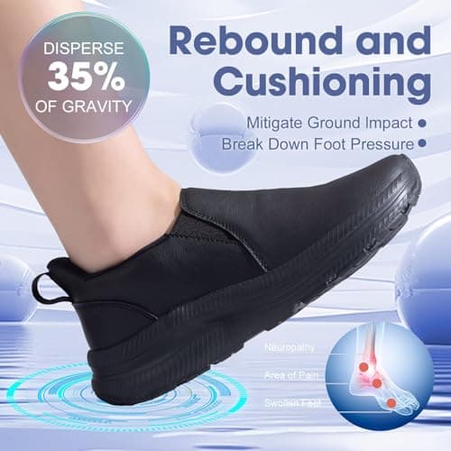 ZOVE Wide Fit Shoes Womens Wide Toe Box Slip On Leather Walking Shoes Ultra Light Extra Wide Fit Casual Sneakers Non-Slip Comfortable Sneakers 88166 Full Black 40 — view 6
