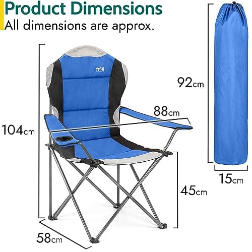 Trail Kestrel High Back Folding Camping Chair – 2 Pack, Luxury Padded Seat with Breathable Mesh, Heavy Duty Tubular Steel Frame, Cup Holder Armrest, Lightweight & Portable with Carry Bag (Blue) — view 3