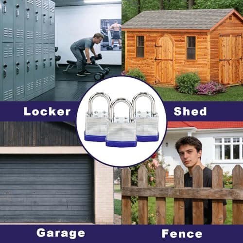 SEPOX® Heavy Duty Padlock 40mm, Keyed Alike, Hardened Steel Shackle 3 Locks — view 5