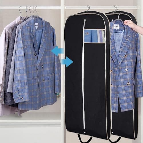 MISSLO 54" Travel Suit Bags for Men Garment Covers for Clothes Breathable Carrier Dress Garment Bag for Storage with Handle and Gusseted, Pack of 2 — view 6