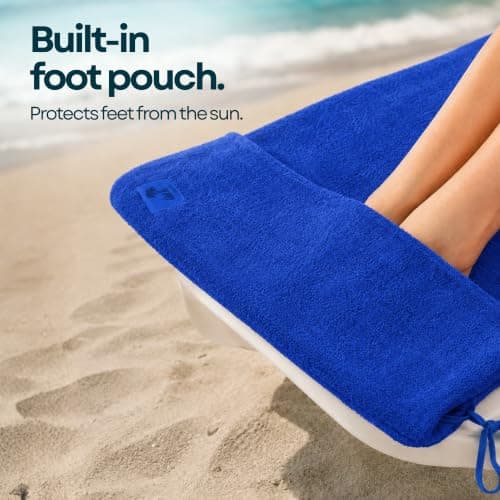 ITSA Terry Towelling Beach Towel with Pockets & Handles | 100% Cotton Foldable Sun Lounger Cover | Carry Bag | Secure Storage Beach Towel (Ocean Blue) — view 5