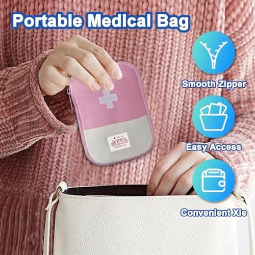 DHSWNNG 2 PCS First Aid Bag Empty, Mini First Aid Kit Portable Medicine Bags Waterproof Medicine Travel Storage Bag First Aid Pouch for Hiking Camping (2 Sizes, Pink) — view 4