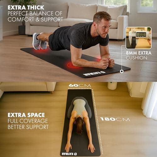 KAYMAN Exercise Yoga Mat Non Slip - Black, 183 x 60 cm, Training & Workout Mats for Yoga, Pilates, Gymnastics, Stretching & Meditation, Eco Friendly Exercise Mat for Home with Carrying Straps — view 2