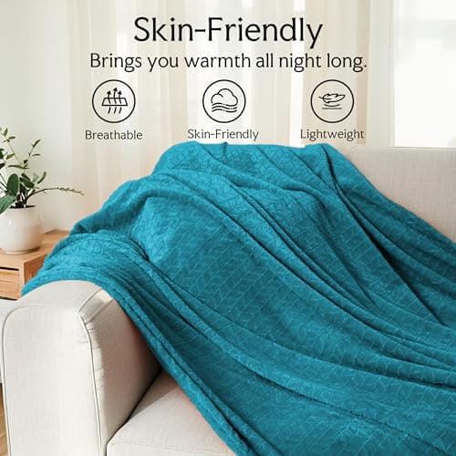 Double Sided Jacquard Fleece Throw Blanket 150×200cm, Soft Flannel Wide Wheat Ear Pattern Blanket for Sofa Bed Lounge Office Travel, Skin-Friendly Warm Breathable Machine Washable, Sapphire Blue — view 3