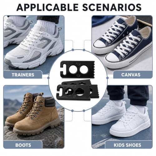 Shentu 8 Pack Slip On No Tie Shoe Laces, Lazy Shoelace Buckle Fasteners, Quick Closure Locks for Sneakers & Casual Shoes, Heavy Duty Elastic Cord Stoppers, Black — view 6