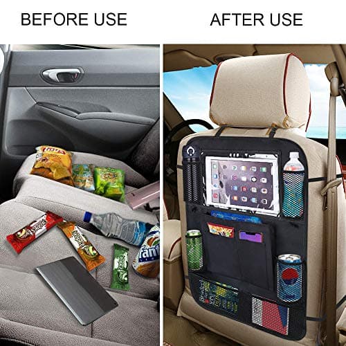 URAQT Car Organiser, Back Seat Organizer with Waterproof Kick Mats, Kids Toy Storage, Multi Pockets, Tablet Holder - Family Car Accessories (2 pc) — view 6