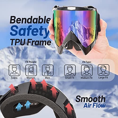EasYoung Adult Ski Goggles, 2-Pack Snowboard Goggles for Youth, Teens, Men & Women, Wide View Snowmobile Goggles — view 6