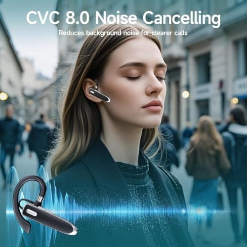 Single Ear Bluetooth Headset V6.1, Noise Cancelling Mic Wireless Handsfree Earpiece, 800mAh Charging Case, 100H Standby Lightweight Bluetooth Earphones for Truck Drivers, Business & Office Calls — view 5