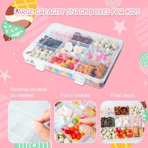 sesameless Snack Box for Kids, Snack Box with 18 Removable Grids Compartments, Multi Plastic Snackle Box Trays with compartment for travel plane (20.1×14.9cm) — view 2