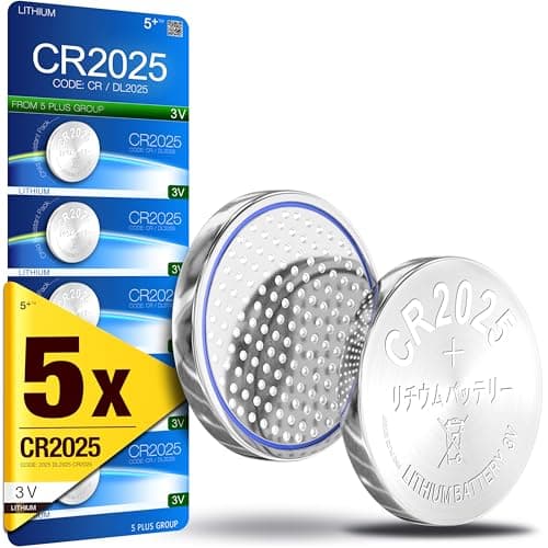 CR2025 DL2025 3V Lithium Coin Cell Batteries (5 Pack) – Long Lasting Button Battery for Car Key Fobs, Scales, Toys, LED Lights & Medical Devices