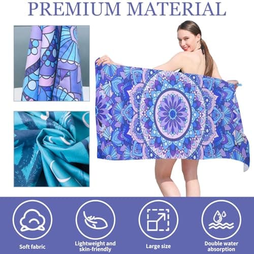 TMEOG Microfibre Beach Towels 2 Pack 180x80cm Extra Large Sand Free Beach Towel for Adults Compact Thin Travel Towel Women Men Lightweight Swim Pool Yoga Towel with Bag(Turtle and Mandala) — view 3