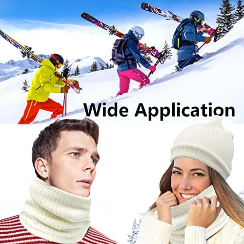 ehsbuy Fleece Neck Warmer Thermal Snoods Unisex Thick Winter Cold Weather Knitted Circle Scarf for Cycling Motocycle Sports (White) — view 6