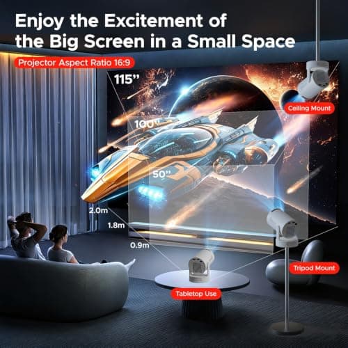 Mini Projector For Bedroom 2026 | Supports 1080P With Android 14.0 – 20000 Lumens Smart Projector & Native 720P Portable HY300 Projector | Screen Mirroring for iOS/Android | Gaming & HDMI Compatible — view 6
