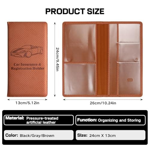 Car Registration and Insurance Holder,PU Leather Glove Box Organizer,Car Document Holder Organiser for Women Men,Registration Insurance Wallet,Driving Licence Holders for Travel Document (Brown) — view 2