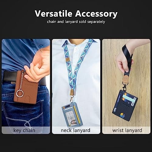 GADIEMKENSD Minimalist Genuine Leather Credit Card Holder RFID Blocking Light Slim Wallet with D-Loop for Lanyard Key Compact Bus Pass Purse for Men Women Business Travel Orange — view 6