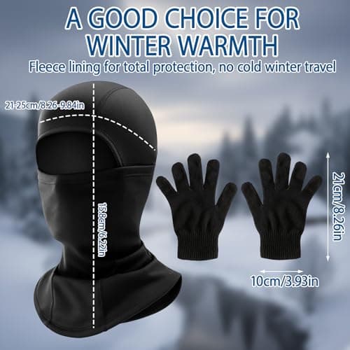 2-Piece Motorcycle Balaclava and Glove Set, Windproof Fleece Full Face Motorbike Ski Mask and Cotton Blend Full Finger Gloves, Winter Thermal Gear for Men Cycling — view 2