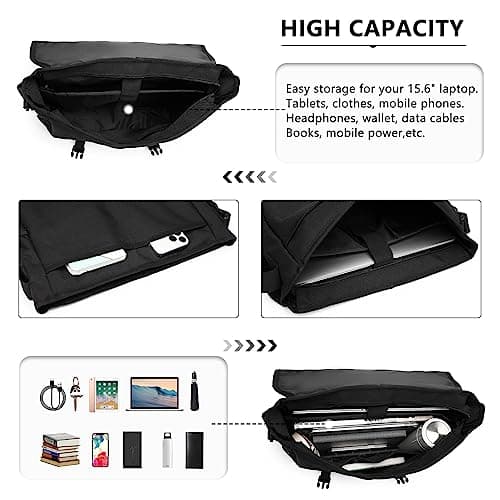 Kono Laptop Messenger Bags Men's Shoulder Bag Fits 15.6 Inch Laptop Water Resistant Anti Theft Cross Body Satchel Briefcase for School Travel Work — view 5