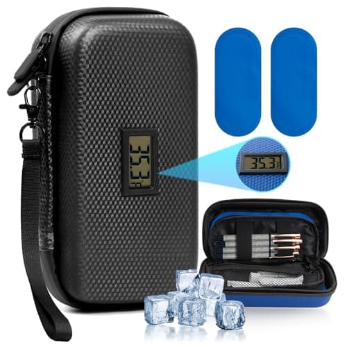MOSKESON Insulin Cooler Travel Case with Temperature Display - Diabetic Travel Case Refrigerated Medicine Cooler Storage Bag with 2 TSA Approved Ice Pack for Daily and Trip (Black)